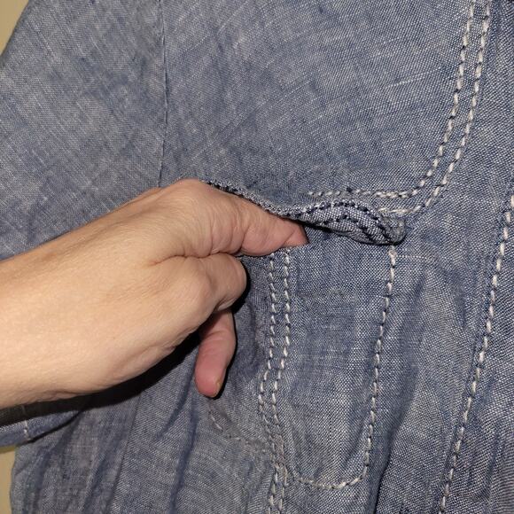 Signature Studio Medium Blue Chambray Short Sleeve Dress Lace Up Pockets - Picture 10 of 10